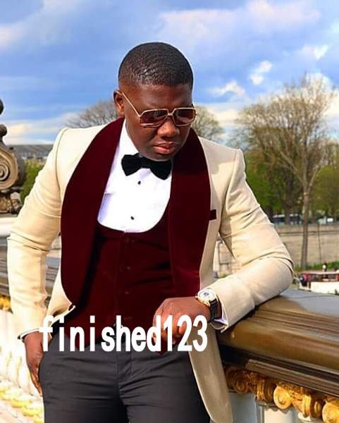 

one button beige groom tuxedos shawl lapel groomsmen man suits mens wedding suits (jacket+pants+vest+tie) no:1188, Black;gray
