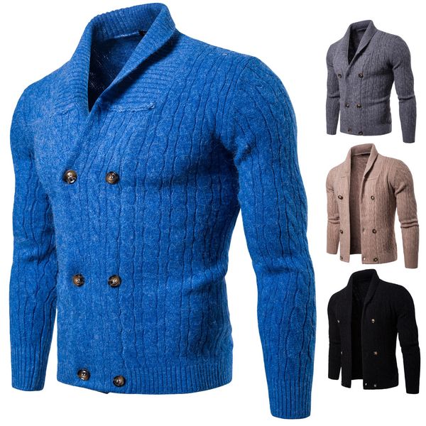 

18 fw mens knitted coats fashion lapel neck sweaters double breasted slim fit warm knitting jackets, Black;brown