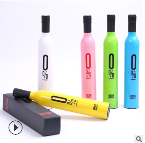 

creative wine bottle umbrella fashion 3 folding sun and rain umbrella portable anti uv umbrellas red pink blue green