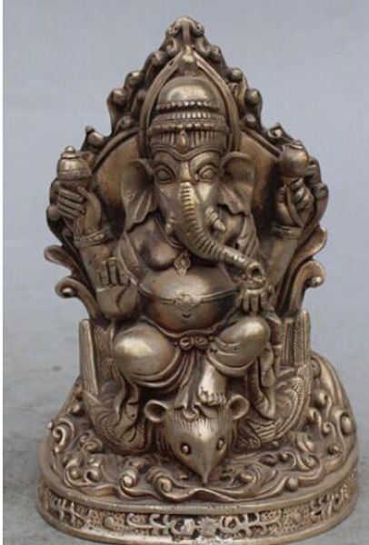 Statua cinese del topo di Buddha Ganapati Ganesh a 4 braccia in argento cinese da 6 pollici