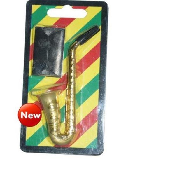 EM ESTOQUE Novo tubo de design de saxofone dourado com cabo colher cachimbo de fumo cachimbo de metal