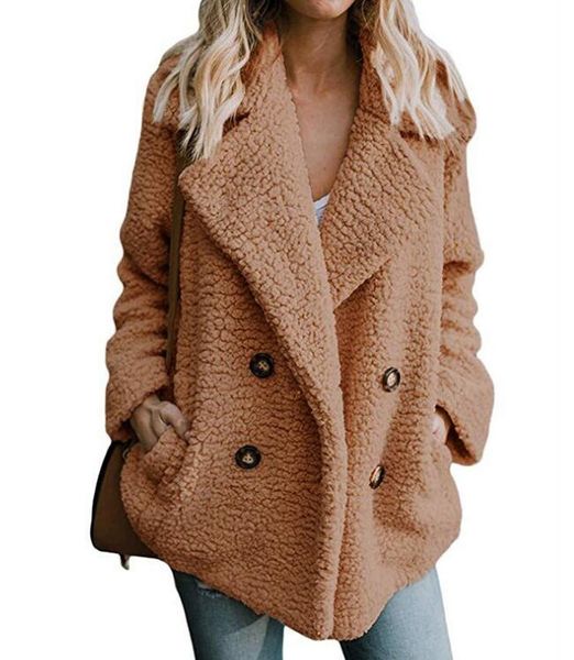 

mumuzi winter turn down collar coat women 2018 female loose faux fur coat casual autumn ladies buttons short fleece, Black