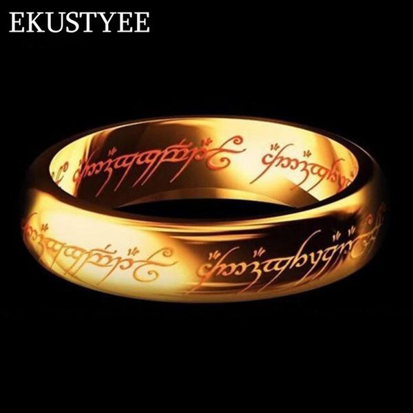 

12pcs/lot hobbit letter rings black stainless steel the lord the rings titanium 6mm one ring of power male jewelry, Golden;silver