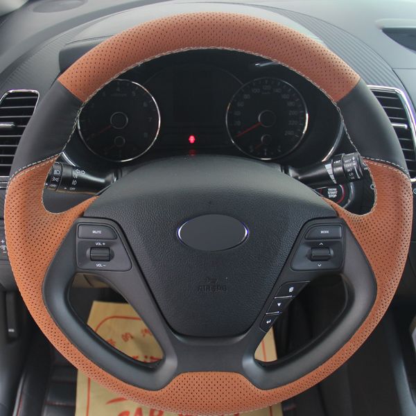 

orange black genuine leather hand-stitched car steering wheel cover for kia k3 kia ceed cee'd 2013 2014