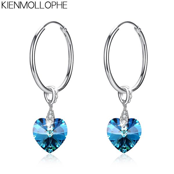 

kienmollophe blue/pink/white heart crystal 925 sterling silver hanging women drop earrings trendy fine jewelry, Golden;silver