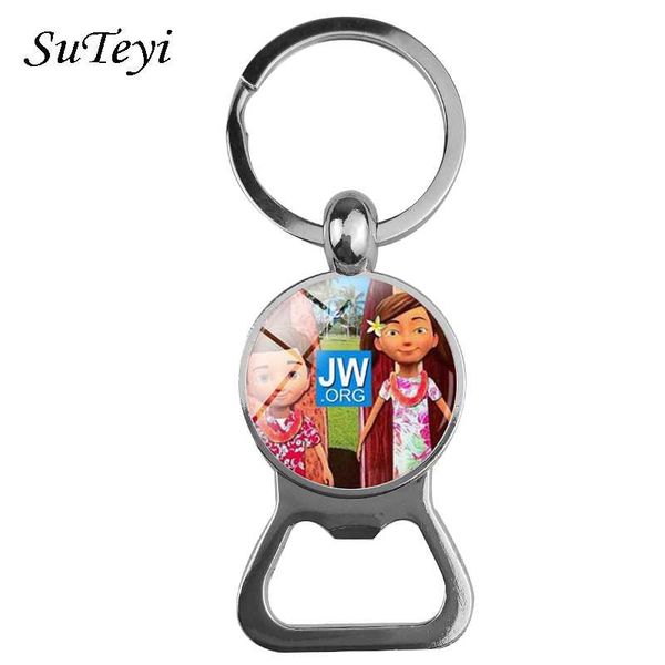 

suteyi classic jw org bottle opener key chain holder jehovah's witnesses round glass cabochon pendant men gifts, Silver