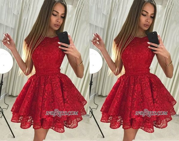 

великолепный красный кружева homecoming платье jewel шеи многоуровневое тюль cap рукавом короткие мини платье партии носить дешевые коктейль, Blue;pink
