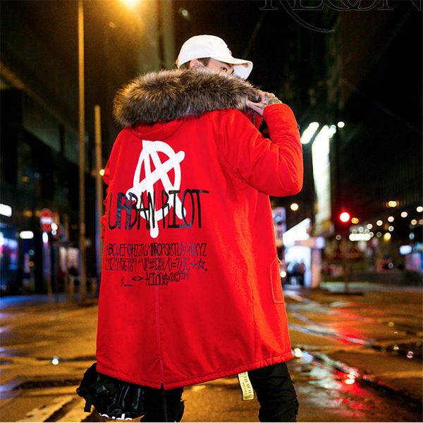 

winter 2018 new men letter graffiti hip hop jacket parkas, Black
