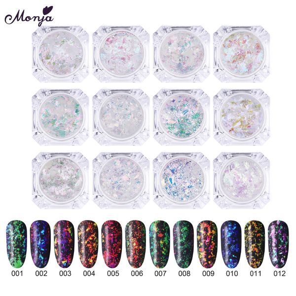 

monja 12colors nail art glitter sequins ultra thin irregular flakes foil paper chameleon pigment shimmer dust diy decorations, Silver;gold