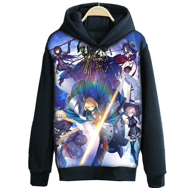 

fate grand order saber altria pendragon men's hooded anime washable prints large size pullover hoodies, Black