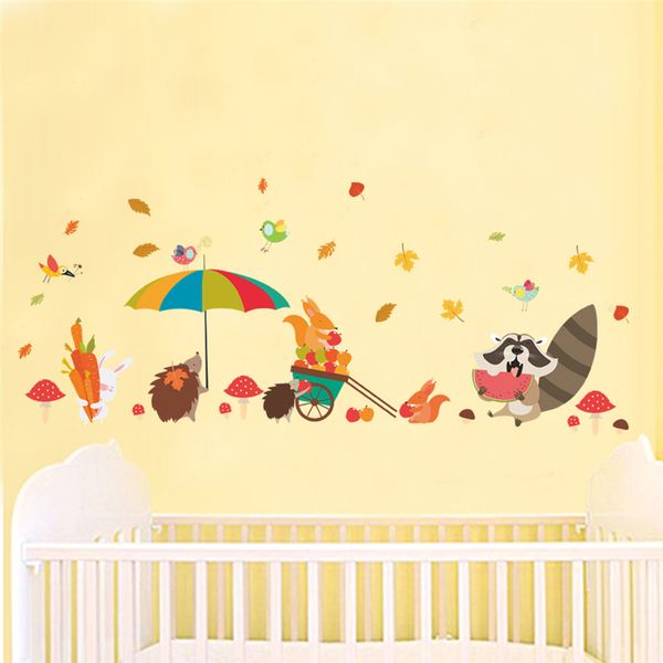 

late autumn squirrel hedgehog birds wall stickers for kids rooms home decor cartoon animals wall decals diy poster pvc mural art