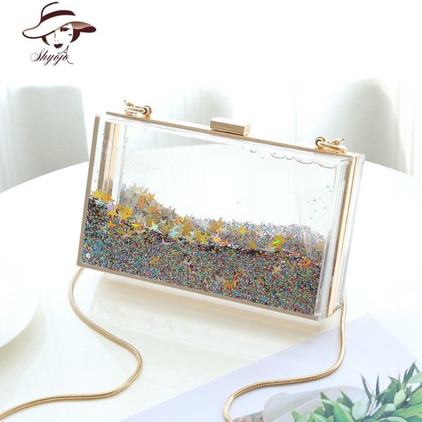 

2018 summer new arrival transparent female messenger bag waterproof chain shoulder handbags glittered hand bag gift party clutch