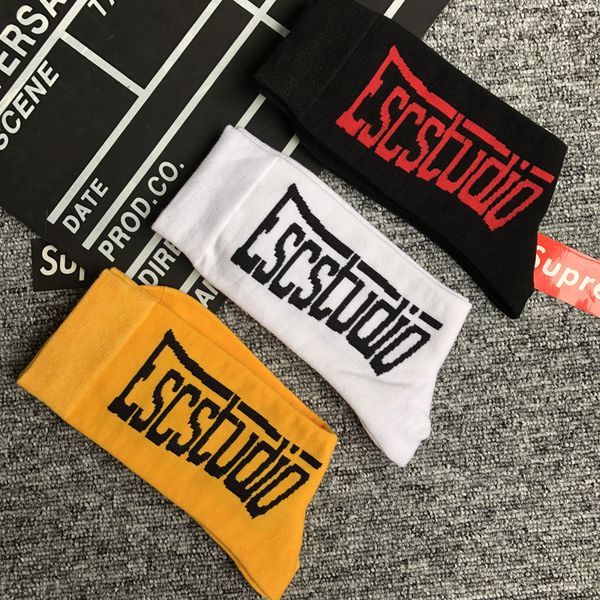 

high street wear gosha long socks yellow black white letters sock ins skateboard socks ing