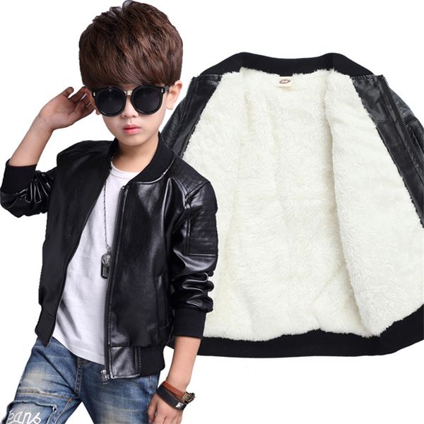 

cola children boys jacket clothes kids coats boy fashion thick velvet warm pu leather jacket outerwear 2-8y clothing, Blue;gray