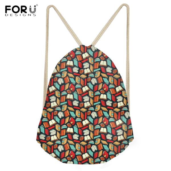 

forudesigns 2018 new fashion drawstring bags funny 3d book lover/teacher pattern school sack bags girls travel storage backpacks
