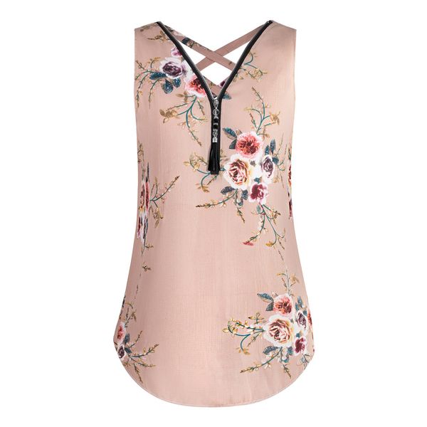 

plus size women clothing 5xl v-neck print floral sleeveless summer tanks female 2018 hollow out haut femme 625, White