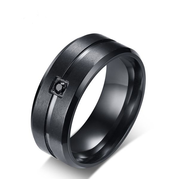 

8 мм черный цвет мода простой мужской драгоценный камень циркон кольцо из нержавеющей стали кольца ювелирные изделия подарок для мальчиков м, Silver