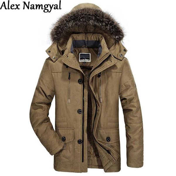 

alexnamgyal new men's winter jacket mens plus velvet hooded padded male casual warm fleece fur collar parkas winter coat h8k74, Black