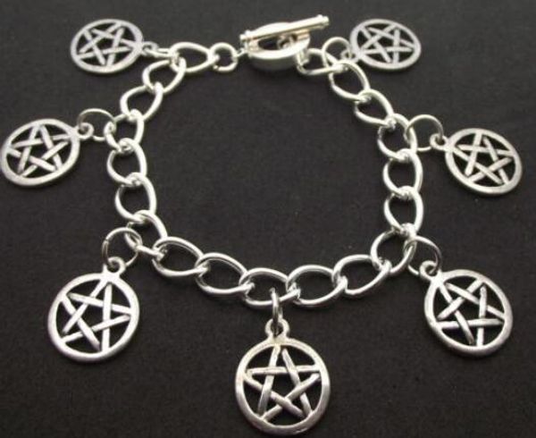 

pentacle bracelet vintage silver wiccan charm infinity pentagram beads cuff bracelet anklets jewelry women gifts accessories e01, Golden;silver