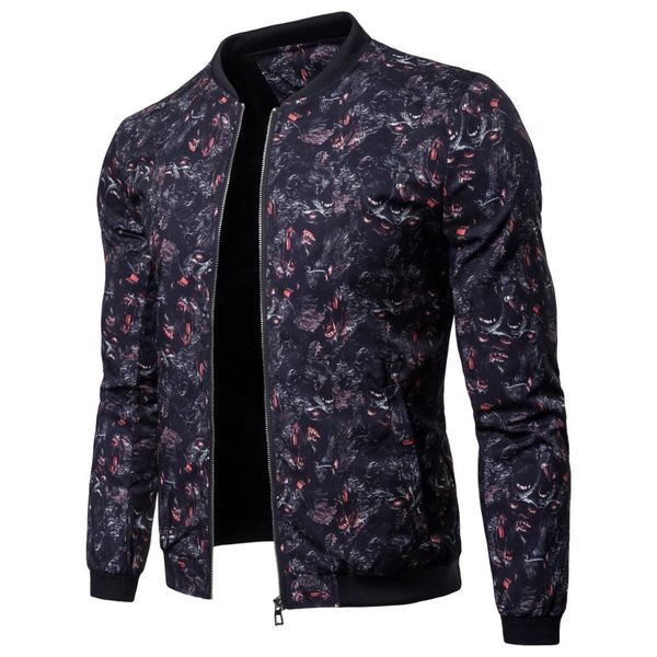 

2018 autumn new men's jacket fashion personality printing boutique european code fashion casual jacket baseball uniform, Black;brown