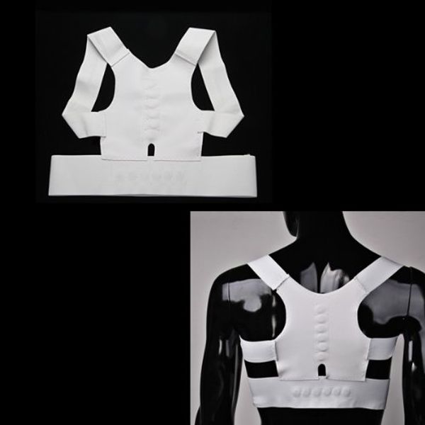 

sz-lgfm-adjustable magnetic posture support corrector back pain belt brace shoulder, Black;gray
