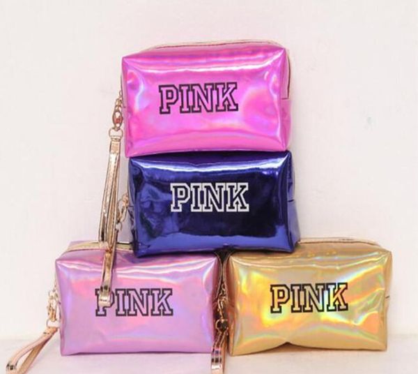 

Fashion Brand Cosmetic Bags 2018 New Makeup Case pink rectangle bag Women Travel cosmetic famous brand Wash gargle laser vs bag
