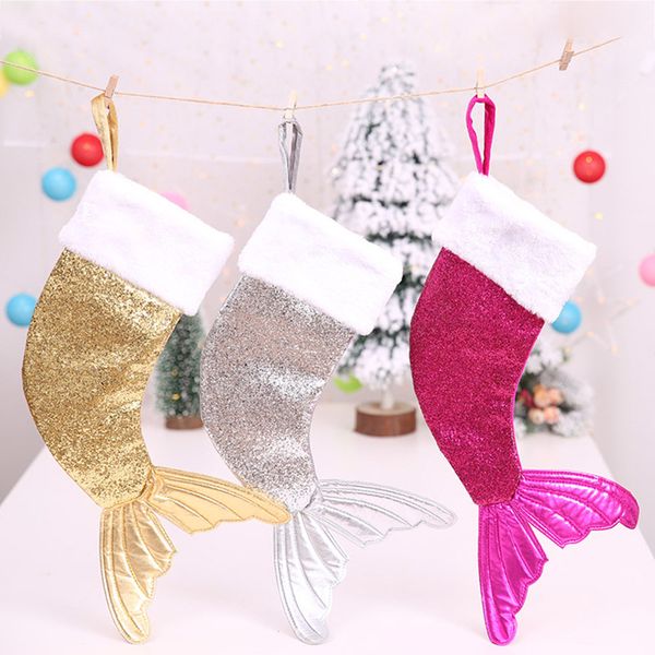 

christmas decorations mermaid stocking gift wrap bags bling bling bead flip tail socks xmas home decor dhl ship wx9-983