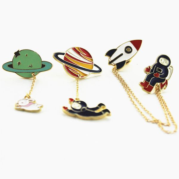 

3pcs/set fashion new style three style astronauts/earth/rabbit girl enamel animal planet brooches women badges clothes pins wholesale, Gray