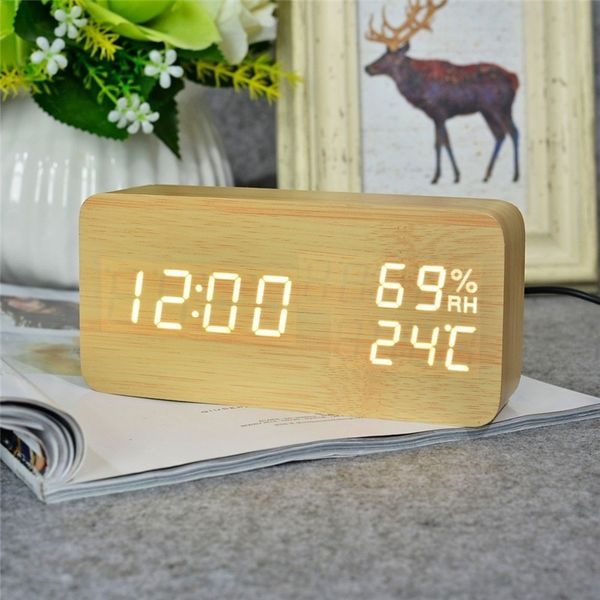 

july's song wooden led alarm clock despertador temperature humidity electronic deskclock digital table clocks night light