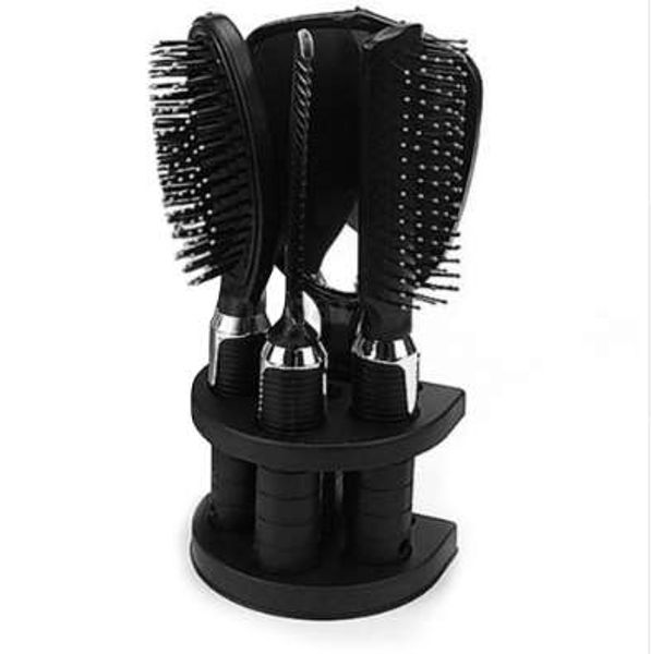 

jeyl 5pcs/set women ladies hair brush massage comb mirror holder set with mirror and stand, Silver