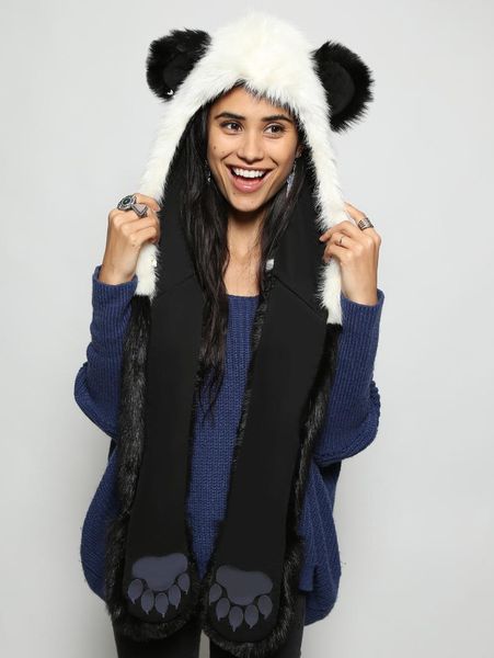 

women's winter hat warm flush caps faux fur animal ears hat long scarf and gloves set with pocket women's, Blue;gray