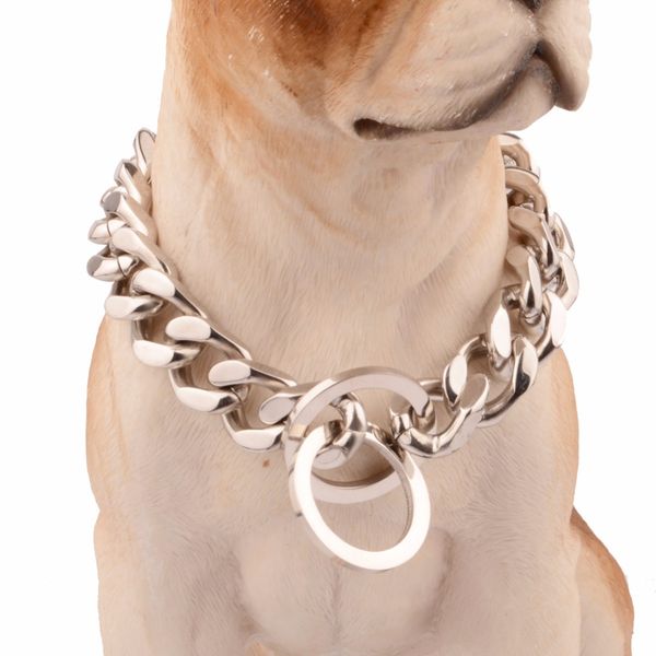 

18mm wide silver stainless steel dog collar necklace pet puppy decorate collar pet chain for large dogs 12-32inch long