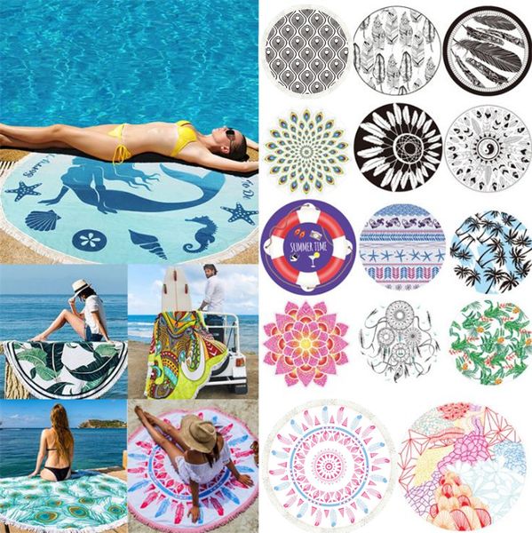 

new polyester fiber quick drying no sand beach towel circular portable printed picnic beach towel t4h0268