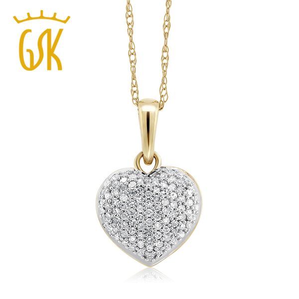 

gemstoneking 10k two-tone 0.15 ctw white diamond 10mm heart shape pendant necklace with 10k gold chain for women, Silver