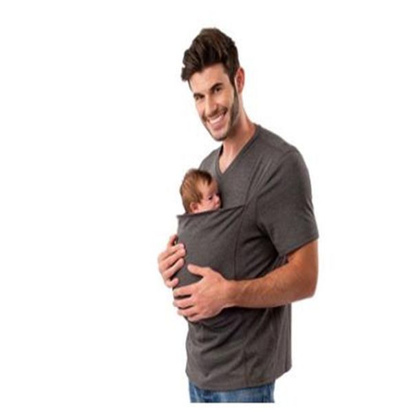 

multifunction carrier sling tee t father sleeve kangaroo shirts baby cotton t-shirt causal baby dad short men shirt tbvss, Black