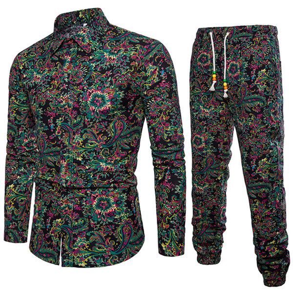 

comfortable linen men clothing mature man long pants and shirt sets male vacation suits new arrival chinese stle floral clothing, Gray