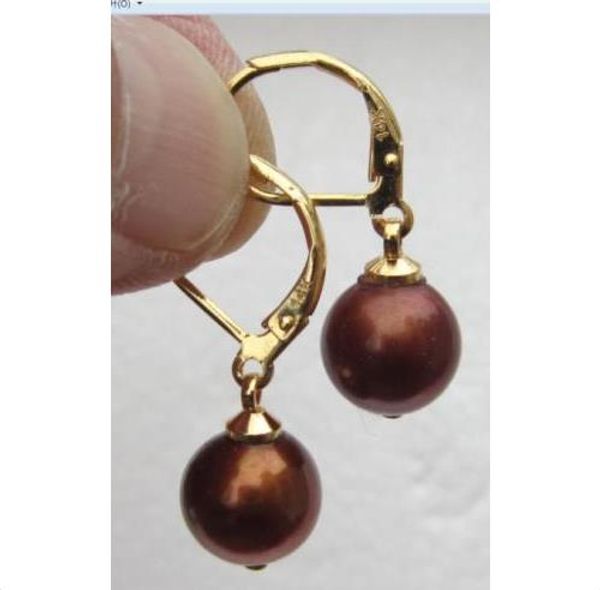 

2018 natural 9-10mm australian south seas chocolate pearl earring 14k yellow hoop, Golden