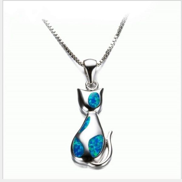 

europe, america, fashion crystal, blue cat, pendant, women's creative sweater chain chain, Silver