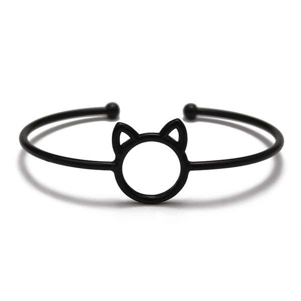 

cat bracelets bangles cartoon kitty cuff cat ears adjustable open bangle, Black