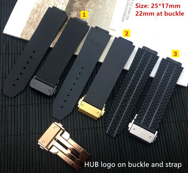 

black silicone rubber watch strap 25*17mm for for big bang authentic men watchband band logo on stainless buckle option, Black;brown