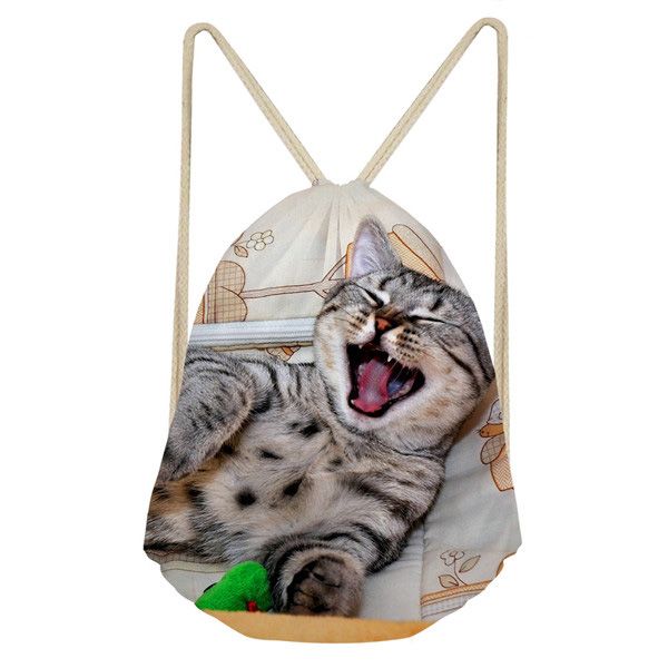 

customized cut shelf sleepy kitty cat print drawstring bag women small string backpack girls cinch storage bags bag