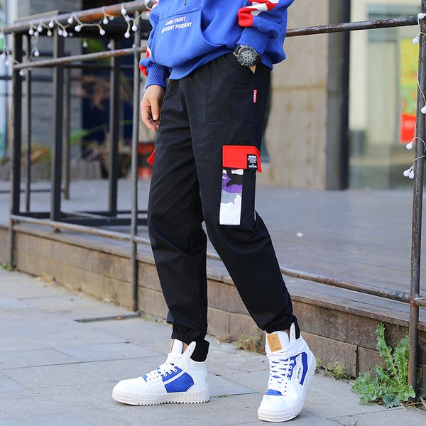 

autumn streetwear fitness men hip hop sweatpants pockets casual jogger pants men mn552, White;black