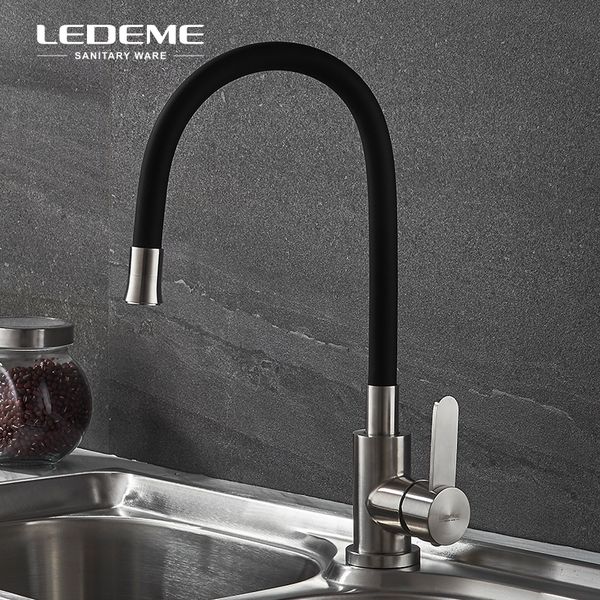 

ledeme black kitchen faucet one-handle bar water tap mixer, 304 stainless steel body sprayer rubber outlet pipe,nickel brushed