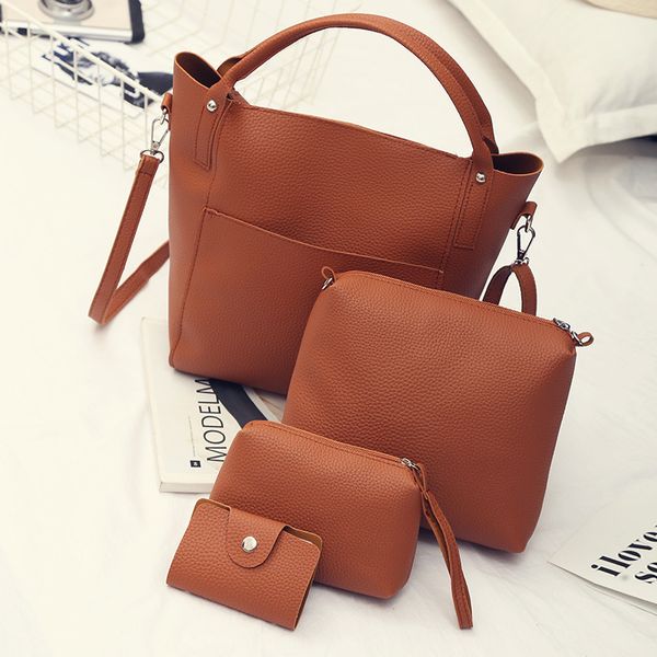 

women bag 2018 new female bucket bag litchi pattern rivet four-piece mother pouch women's handbags shoulder crossbody bags