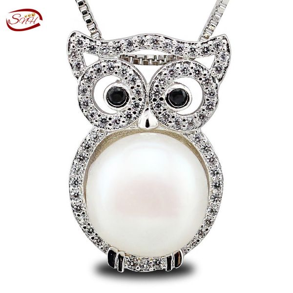 

snh fashion freshwater pearl pendant chain of owl shape white natural pearl necklace pendant, Silver