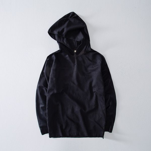 

flax and cotton brand hoodies men fashion solid hooded male long sleeve linen hoodie mens breathable casual roupas ropa, Black