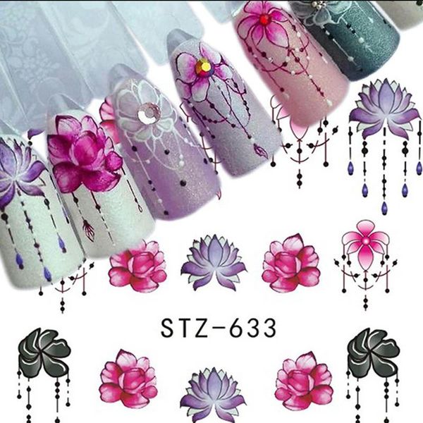 

40pcs diy manicure nail art decorations stickers women ladies girls flower butterfly design watermark nail sticker water decals, Black