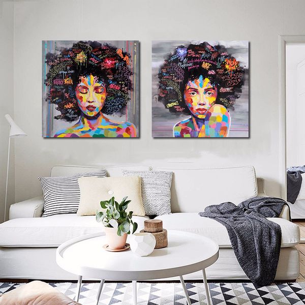 

new graffiti street wall art abstract modern african women portrait canvas painting on prints for living room no frame