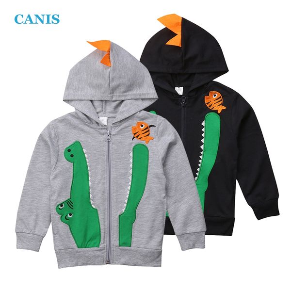 

2018 canis new fashion kid boy dinosaur hoodie coat zip sweatshirt sweater windproof jacket outfits baby set 3-8t, White
