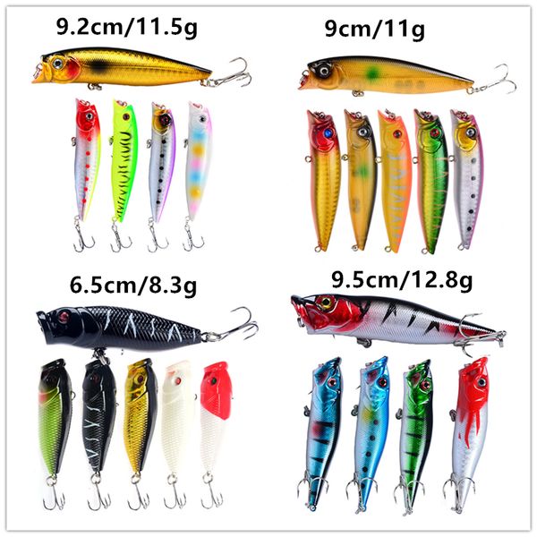 

new 4 styles floating swimming popper fishing bait set 3d big mouth fish float fishing lure